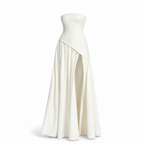 Women's White Strapless Asymmetrical High-Slit Maxi Dress