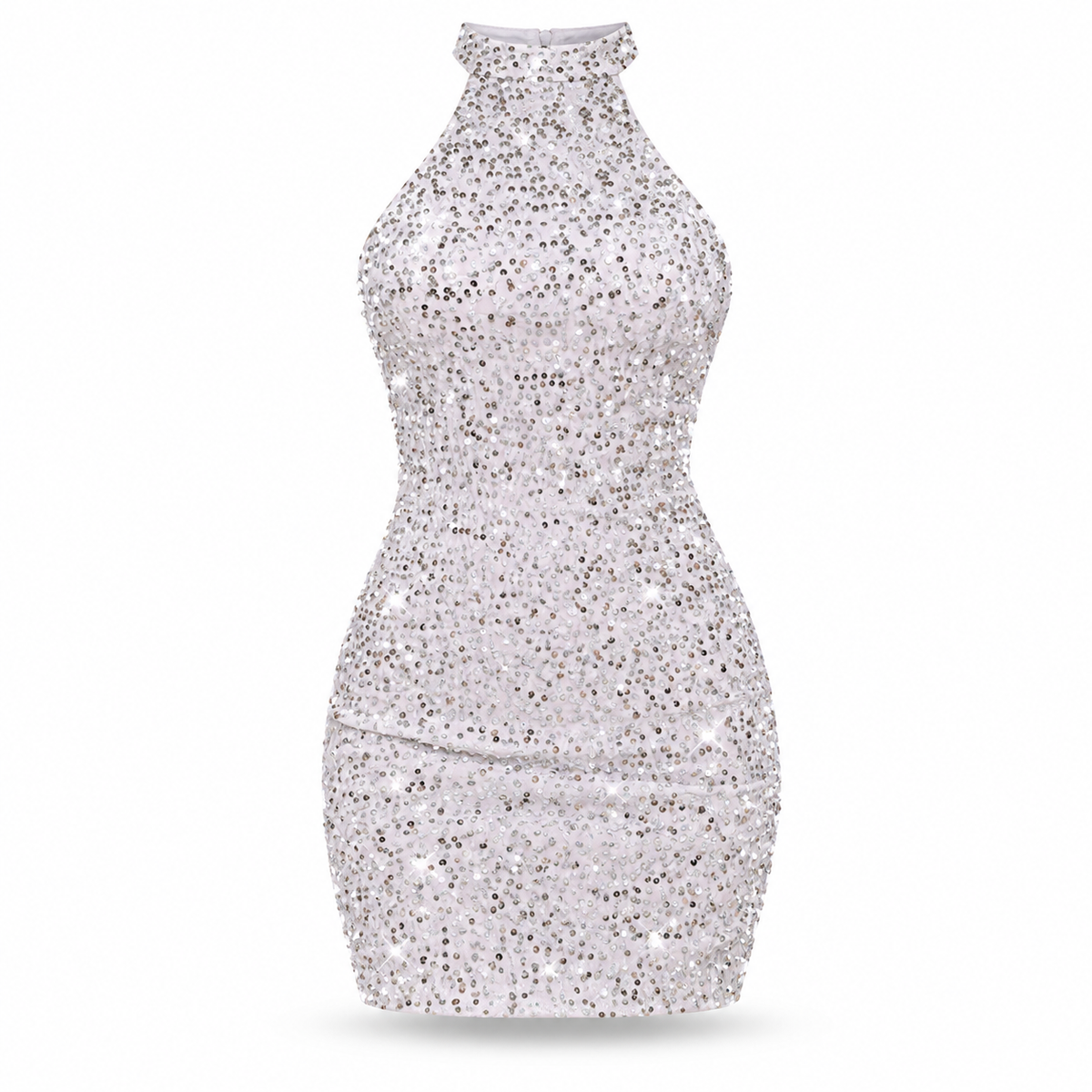 White Sequin Halter Neck Bodycon Mini Dress