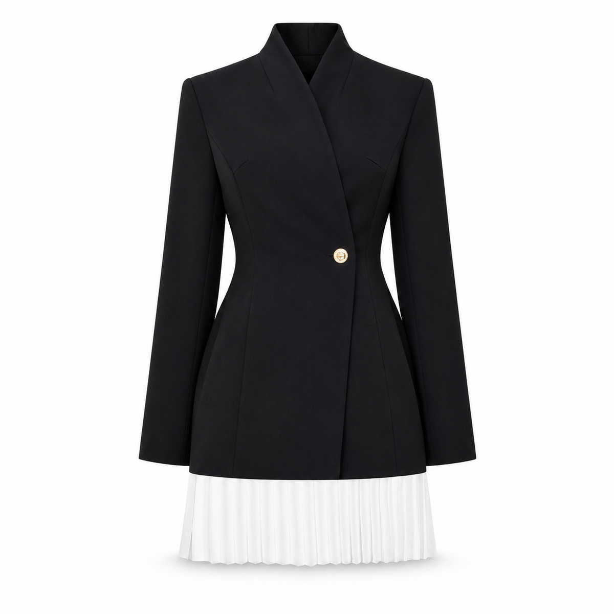 Black Structured Blazer Pleated Hem Mini Dress